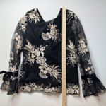 WAYF  Floral Embroidered Sheer Mesh Blouse‎ Small Velvet Bow Romantic Whimsigoth Photo 9