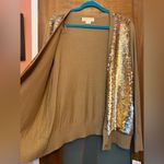 Michael Kors Michael by  Gold Sequin Front/Tan Long Sleeve VNeck Cardigan NWT Photo 5