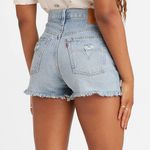 Levi's 501 High Rise Distressed Denim Cut-off Shorts in Fault Line Photo 1