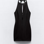 ZARA NWT BLACK JEWEL BOW CUT OUT HALTER Fitted mini DRESS M Photo 2