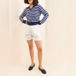 Anthropologie NWOT Flat White Striped Polo Knit Sweater - blue - medium Photo 5