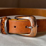 Brighton Vintage 1991  Tan Leather Belt Braided Keeper Hammered Buckle 27-31 Photo 0
