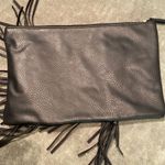 #125 FRINGE Black Vegan Leather Clutch Black Photo 3