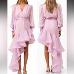 Elliatt NEW  Louise high low belted Ruffle lilac Gown Sz L Photo 1