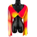 Nicole Miller  Chakra Ombre Bra Top Long Sleeve Cutout Pink Yellow Orange L Photo 3