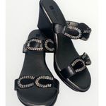 White Mountain  Black Rhinestone Open Toe Strappy 3” Wedge Sandals Size 8 Photo 0