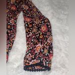 Loft black floral boho style flowy blouse top shirt keyhole neckline woman’s LP Photo 3