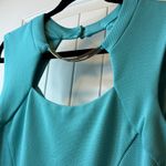 Bisou Bisou Teal Blue Square Neck Sheath Dress Gold Ring Detail Bodycon Sz 14 # Photo 3