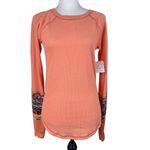 Free People NWT  Desert Orange Waffle Thermal Sweater Knit Long Sleeve Top Large Photo 9