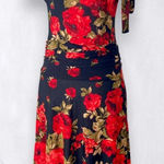 Early 2000's Romantic Goth Black Red Rose Drop Waist Retro Midi Dress Size M Size M Photo 0