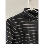 Garnet Hill  Womens Striped Turtleneck Top Medium Black Organic Pima Cotton Photo 1