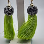 NWOT Molly Phillips Jacqueline Bright Green Tassel & Rhinestone Earrings Green Photo 1