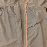 Crown & Ivy top Medium Blue White Pink Stripes Embroidery Fringe casual Snaps Photo 5