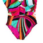 Trina Turk NEW Ruffle Flutter Sleeve Plunge One Piece Swimsuit Colorful Size 10 Photo 4