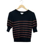Evereve Tessa Puff Sleeve Sweater Black Brown Striped Crew Neck Size Small Photo 1
