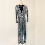 Nasty Gal  Y2K Metallic Disco Maxi Dress Long Sleeve Silver Fairy Goddess Small Photo 2