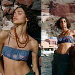 ZARA  Womens Boho Beach Summer Embroidered Bralette Denim‎ Crop Top Size XL Blue Photo 1