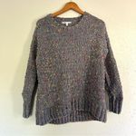 Seven7 🦋  Grey Popcorn Confetti Pom Pol Sweater Small Oversized Colorful Rainbow Photo 0