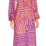 AFRM Portia Orange Zebra Long Sleeve Midi Dress Size Medium Purple Photo 0