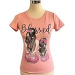 None Blessed Studded Bling Bling Top Short Sleeve Pink Mom Daughter Print New Photo 1