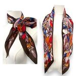 Echo silk scarf tropical floral watercolor wingtip brown red orange vintage Photo 1