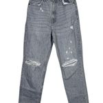 ZARA Straight Leg High Waisted Distressed Jeans Raw Hem 2 Rinsed Black #3900 Photo 0