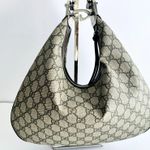 Gucci GG Supreme Monogram Textured Calfskin Web Large Shoulder Bag Beige Ebony Photo 1