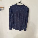 Hinge  Blue Floral Long Sleeve V Neck Tassel Blouse Small Photo 4