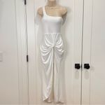 superdown  Marie Midi Dress One Shoulder Knot Front Slit White Small Bridal Chic Photo 2