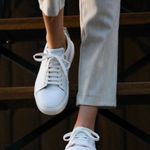 White color Genuine leather women sneaker Size 7 Photo 0