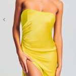 SE.ROYA x Retrofette Satin Strapless Maxi Dress Asymmetric Hem Slit Medium Sexy Gold Photo 3