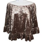 Neiman Marcus  Sanctuary Crushed Off Shoulder Velvet Top Julia Ruffle Mink M NWT Photo 5