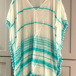 Debbie Katz‎ Aqua & White Striped Swim Cover Up Resortwear for the Beach or Pool Size L Photo 0