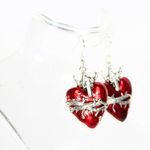 Handmade Grunge Goth Barbed Wire Red Heart Earring Silver-Toned Metal Hypoallergenic Hook Photo 3