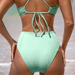 BERLOOK Cyan Ribbed Seam Full Coverage Bikini Bottom ONLY 21 Blue Size XS Photo 1