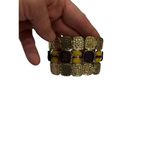 Gold toned brown and yellow rhinestone chunky statement bracelet Photo 9