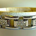 Handmade Fine Designer Runway Style White Leather Bracelet Chain Rhinestone Original Art Unisex Men Women Pebble Grain Snap Clasp Adjustable Photo 5