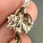 925 Sterling Silver Smoky Quartz Marquis Grape Vine Leaf Small Pendant 3g. Photo 7
