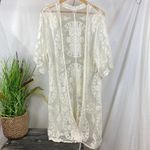 White Sheer Crochet Lace Open Front Swim Suit Cover Up L/XL Size L Photo 1