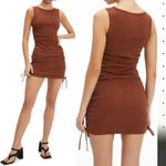 Good American  brown knit dress Size 2 side cinch ruched bodycon sexy minimal Photo 1