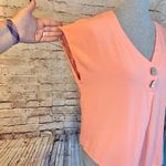 Lascana Womens Blouse Top Short Sleeve V Neck Abalone Button Coral Orange 10 Photo 4