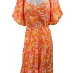NEW BTFBM Orange Pink Floral Tropical Ruched Puff Sleeve Tiered Maxi Dress XXL Photo 2