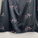 XOXO Vintage 90s Black Satin Pink Red Stitch Work Embroidered Floral Mini Skirt Photo 6