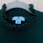 CeCe  Womens Sweater Size L Green Ruffle Mock Neck Feminine Chic Preppy Romantic Photo 2