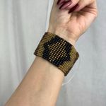Boutique Southwestern Beaded Stretchy Cuff Bracelet Black Copper Gold Brown Seed Beads Photo 9