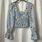SheIn Blue Floral Chiffon Long Sleeve Ruffle Sleeve Top Size Medium Photo 1