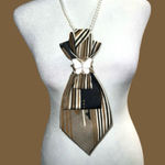 “Dainty Dapper”Striped Necktie Necklace with Butterfly Pendant Black Photo 0
