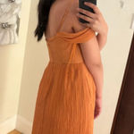 EXPRESS Crinkled Off the Shoulder Midi Dress Orange Gold Size Small Photo 3