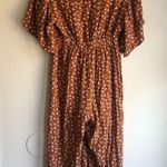 Dee Elly  Jumpsuit womens size small S rust Floral Tie Front Keyhole Back Photo 0