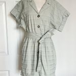 Madewell Seersucker Green Camp Romper Photo 2